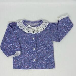 Vtg 80s Buster Brown Girls Blouse‎ Size 12 Mos Blue Long Sleeve Made in USA